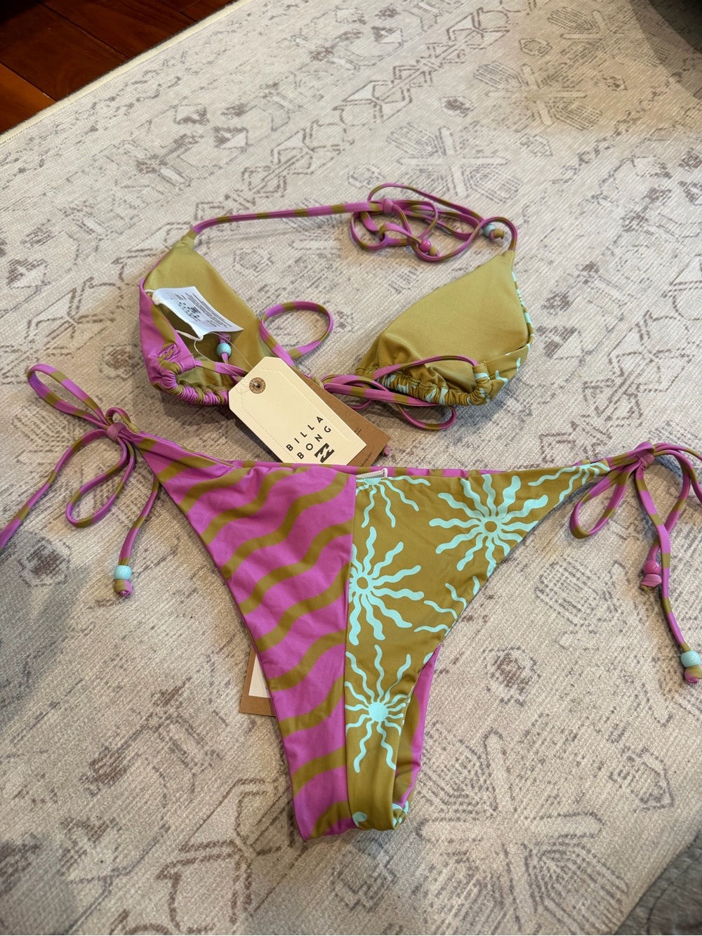 Billabong Olive, Aqua & Magenta Sunburst Triangle Bikini - Picture 5 of 5